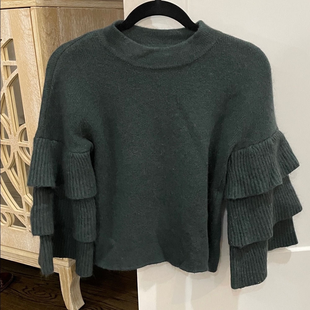 Gianni Bini Forest Green Ruffle Sleeve Sweater